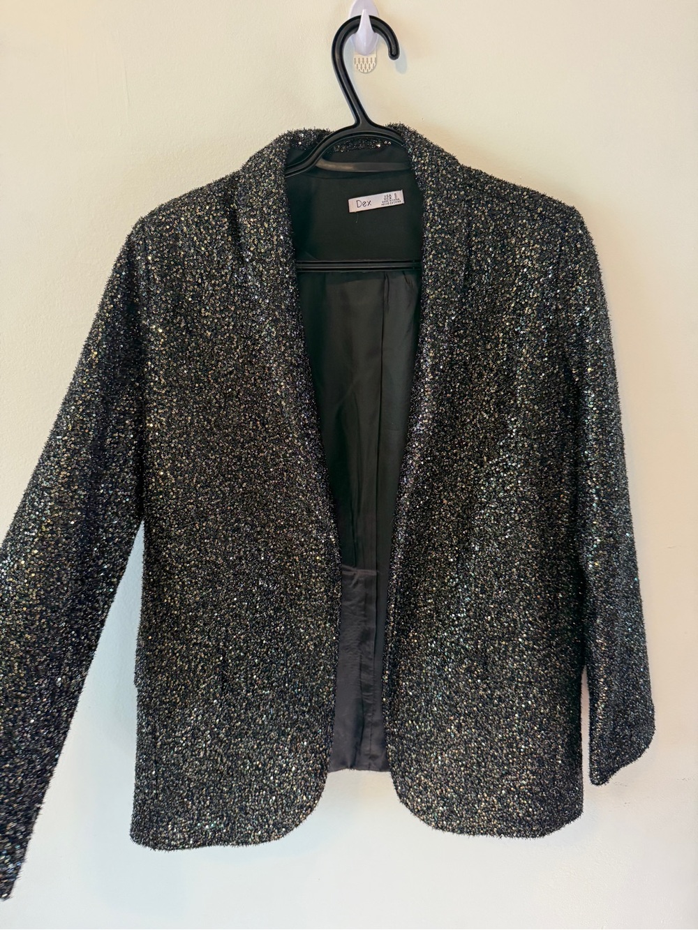 Dex Shimmer Metallic Green Gold Knit Open Front Statement Blazer Jacket